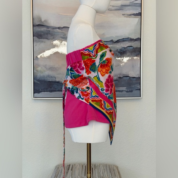 Caché Y2K Silk Scarf/Handkerchief Print Strapless Top Floral Bandana Hem - Picture 5 of 16